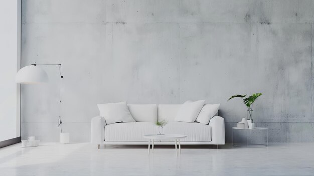 Modern Minimalist Living Room with White Sofa and Contemporary Decor in Bright Natural Light