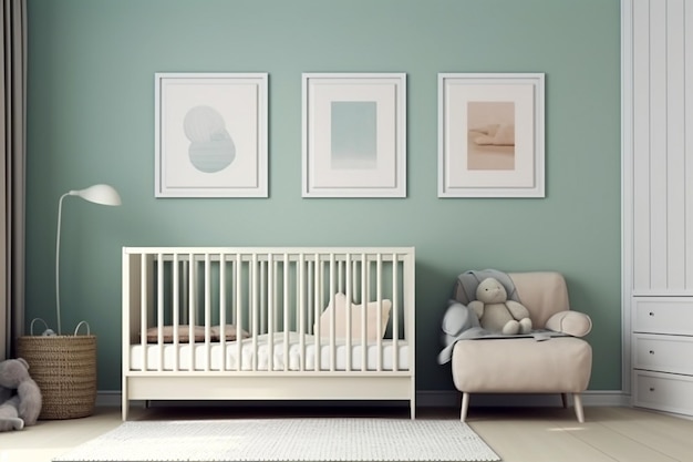 Modern minimalist nursery room in scandinavian style Baby room interior in light colours AI generated image