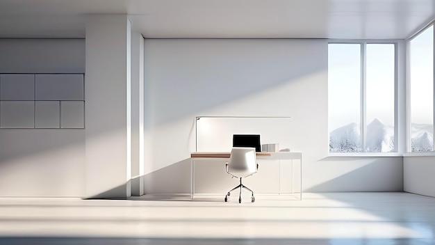 Photo modern minimalist office space with a mountain view