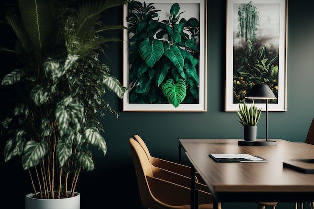 Modern minimalist office with natural plants Illustration Generative AI