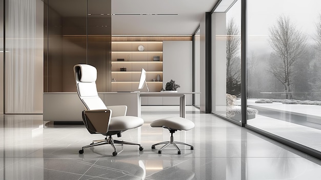 Photo modern minimalist office with winter view and elegant furniture