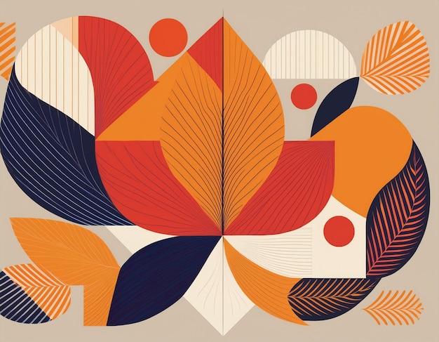 Photo modern minimalist pattern geometric shapes and abstract leaf forms for autumn designs