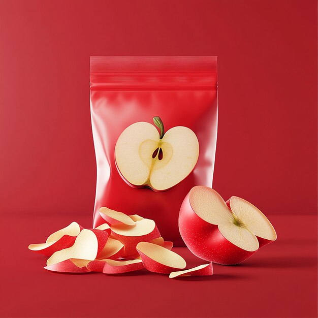 Modern Minimalist Red Apple Chips Packaging with Fresh Apples