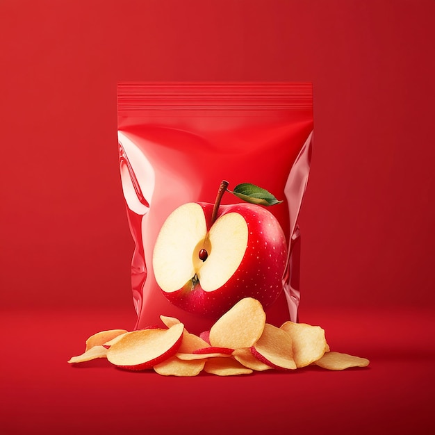 Modern Minimalist Red Apple Chips Packaging with Fresh Apples