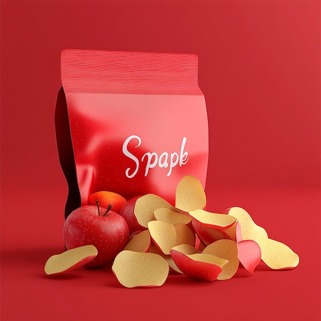 Modern Minimalist Red Apple Chips Packaging with Fresh Apples