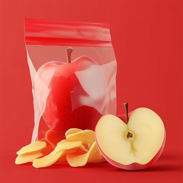 Modern Minimalist Red Apple Chips Packaging with Fresh Apples