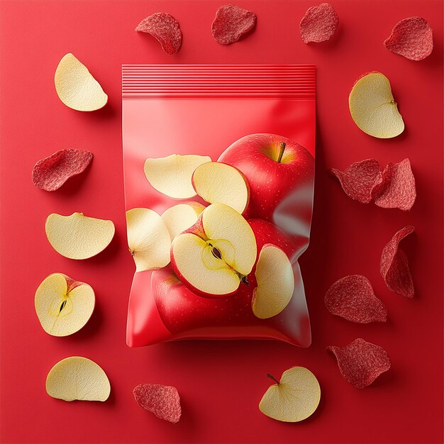 Modern Minimalist Red Apple Chips Packaging with Fresh Apples