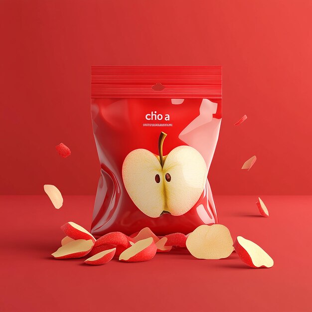 Photo modern minimalist red apple chips packaging with fresh apples