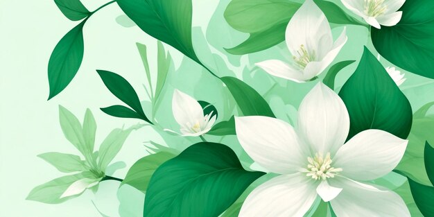 Modern minimalist white flowers and leaves