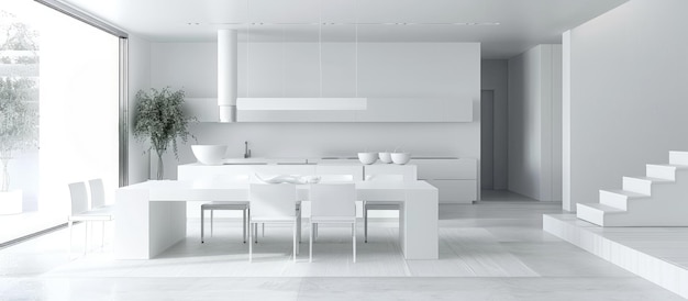 Photo modern minimalist white kitchen interior design