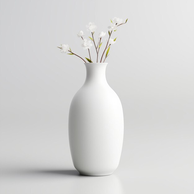 Photo modern minimalist white vase with delicate blossoms against a clean white background