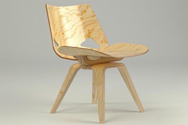 Modern Minimalist Wooden Chair with Curved Design on Clean Background