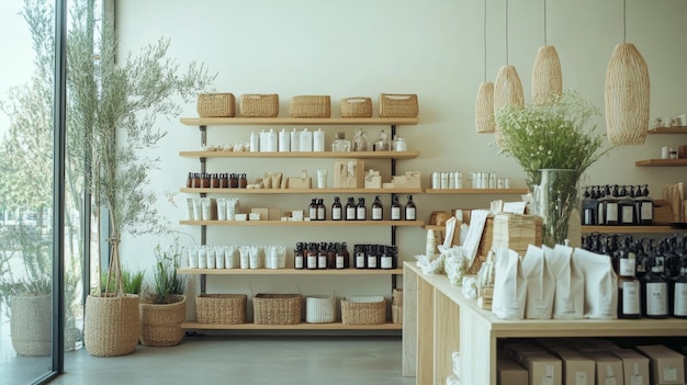 Photo modern minimalist zerowaste store interior with ecofriendly products neatly displayed