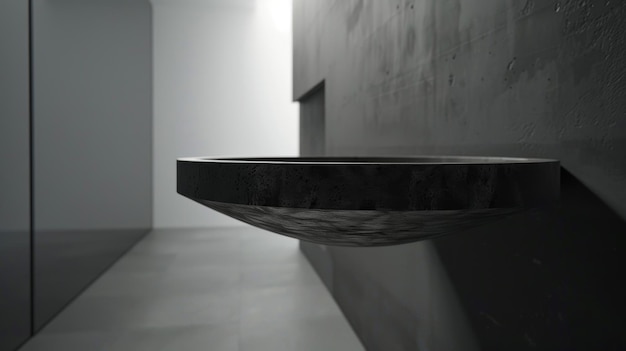 Modern minimalistic black bathroom sink in a dark interior