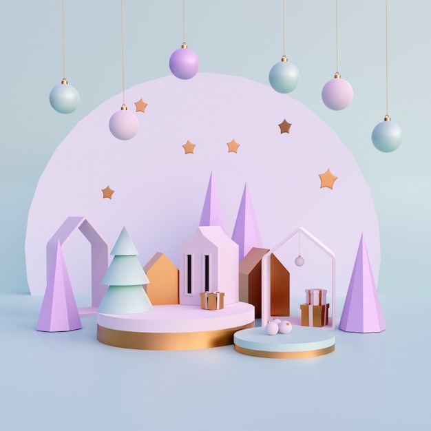 Modern minimalistic Christmas composition, 3D rendering