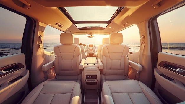 Photo modern minivan interior with sunlit spacious comfort