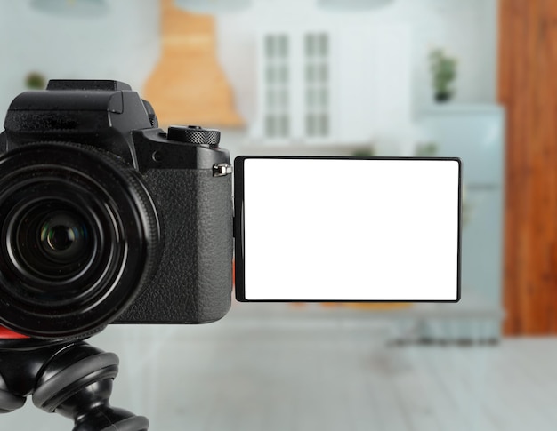 Modern mirrorless camera ready to records with blank screen