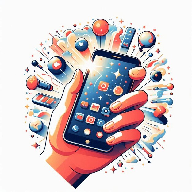 Photo modern mobile phone in hand clipart illustration