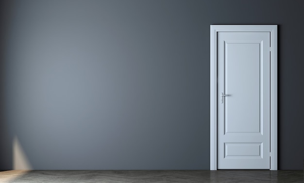 Modern mock up decor interior design of empty living room and empty blue wall texture background and white door