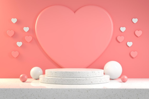 Modern Mockup Step Display Podium Pink Pastel Heart Background 3d Rendering