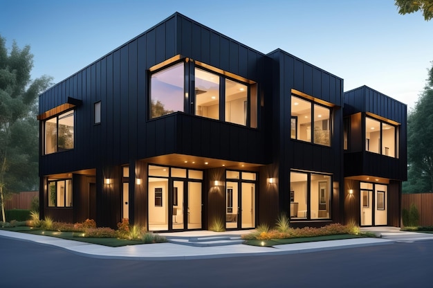 Modern modular private black townhouses Residential architecture exterior AI Generated