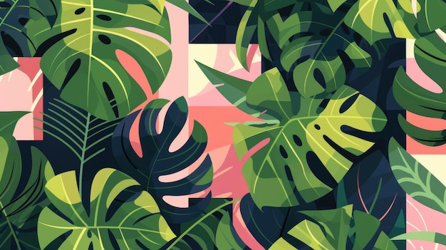 Modern Monstera Background Geometric Fusion with Leaves