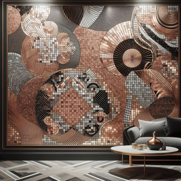 Modern mosaic wallpaper in rose gold and black illstration