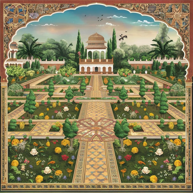 Modern Mughal Garden Design Illustration