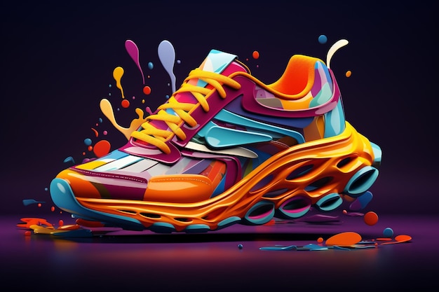 A modern multi colored abstract sports shoe