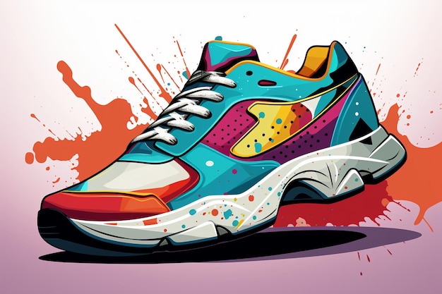 A modern multi colored abstract sports shoe