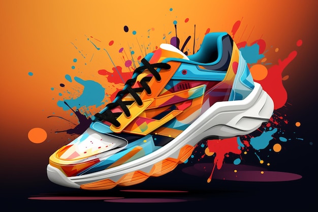 A modern multi colored abstract sports shoe