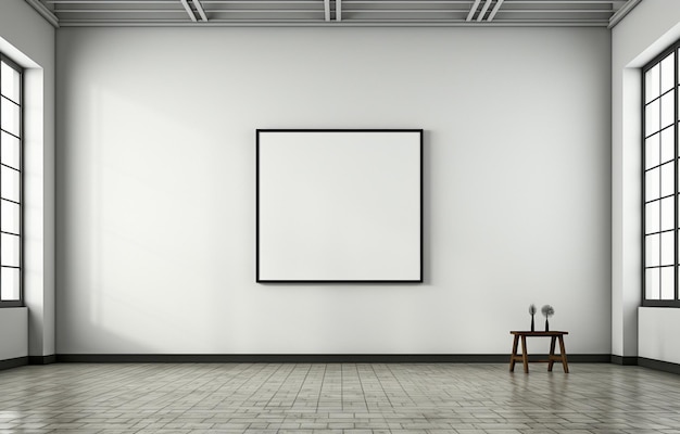 Photo a modern museum's white wall features an empty black border with vacant area for your design one display of contemporary art