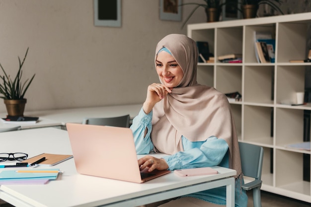 Modern muslim woman in hijab in office room