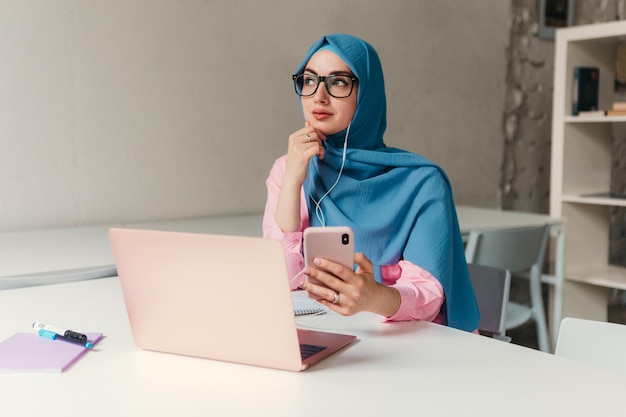 Modern muslim woman in hijab in office room