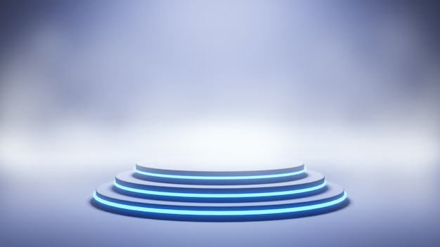 Modern neon blue stage background, 3d rendering