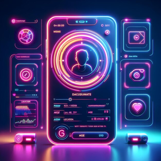 Photo modern neon social media profile with 3d design