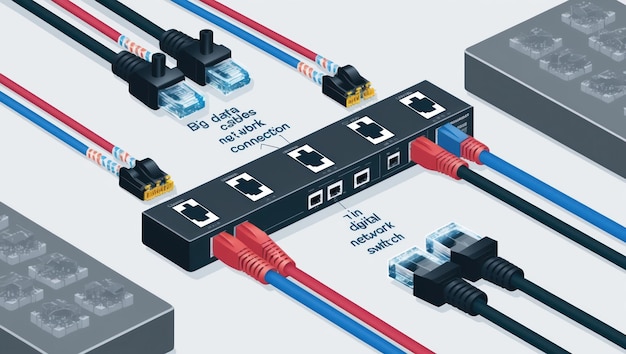 Photo a modern network setup showcasing cables and internet connectivity