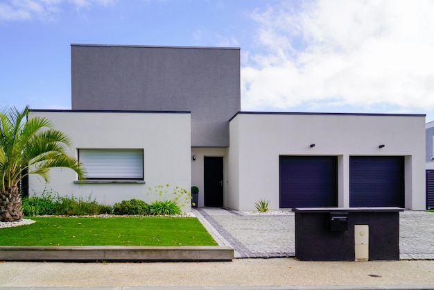 Modern new detached storey house grey fence on suburb street home