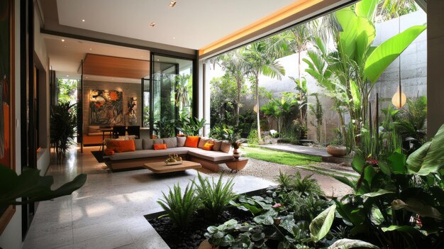 Modern Oasis Tropical Indoor Garden Design with Stylish Furniture