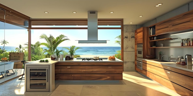 Photo modern ocean view kitchen