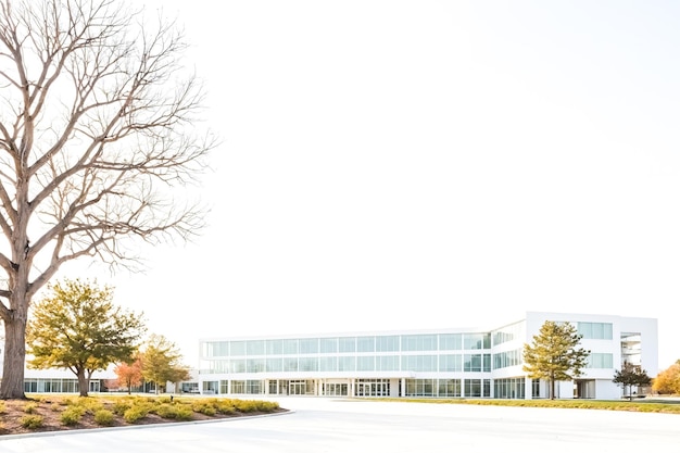 Modern Office Building with Trees in Front