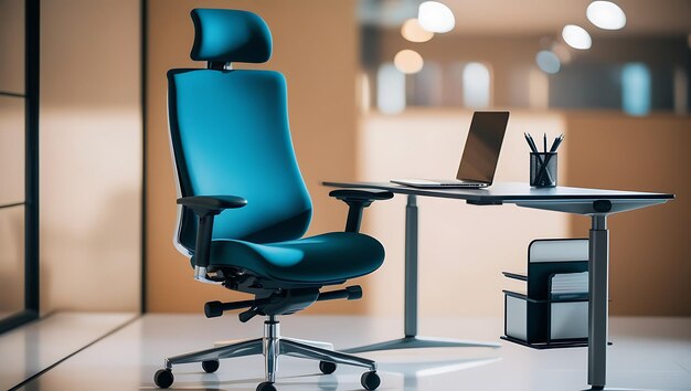 Photo modern office chair at desk with laptop