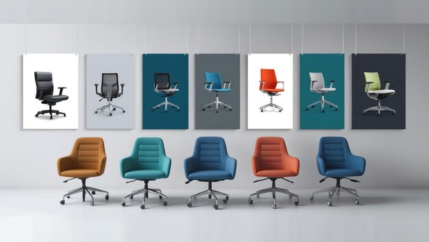 Photo modern office chairs arranged in a workspace setting showcasing various designs