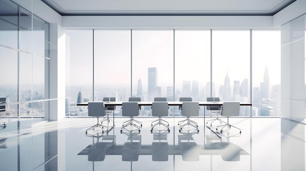 Modern office conference room with long table and chair