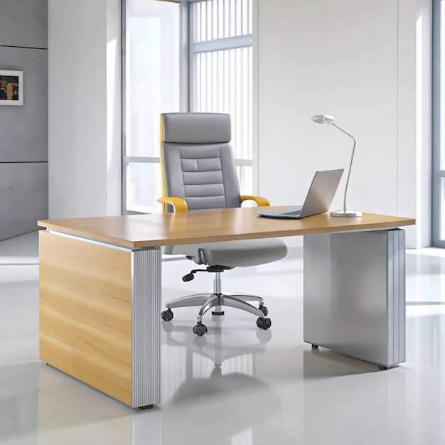 Modern Office Desk with Comfortable Chair Isolated white Background