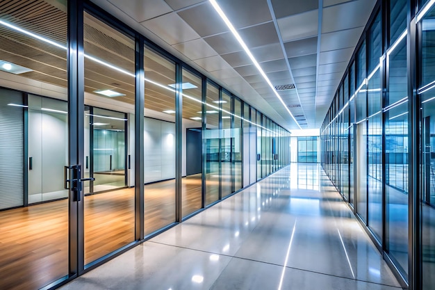 Photo modern office hallway with glass walls