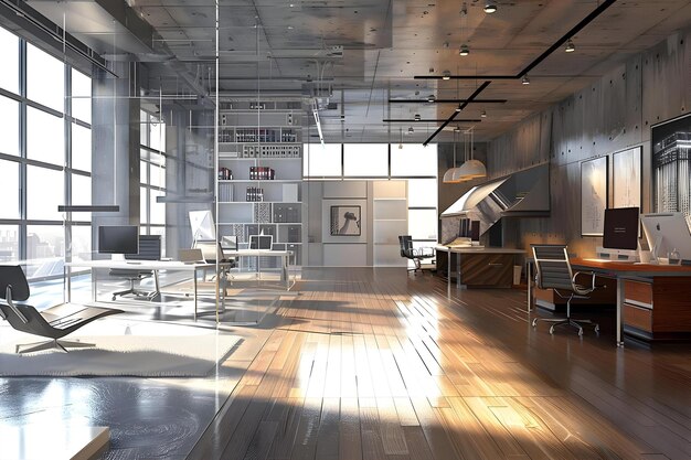 Modern Office Interior Design Open Space Generative Ai