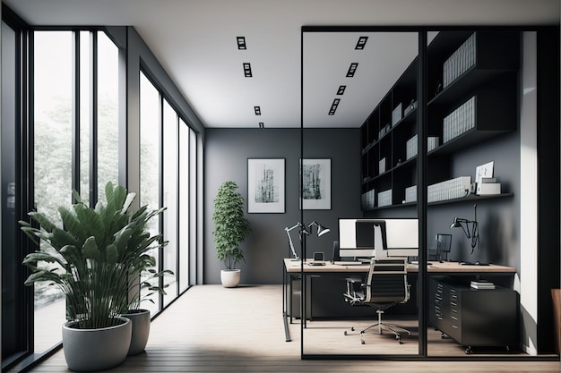 Modern office interior design open space generative ai