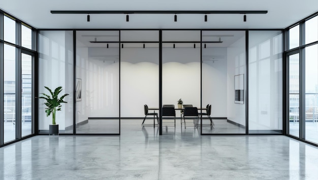 Photo modern office interior design with glass walls and minimalist decor