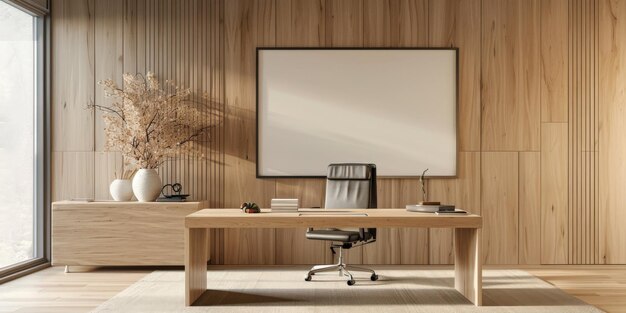 Modern Office Interior Design with Wooden Walls and Desk